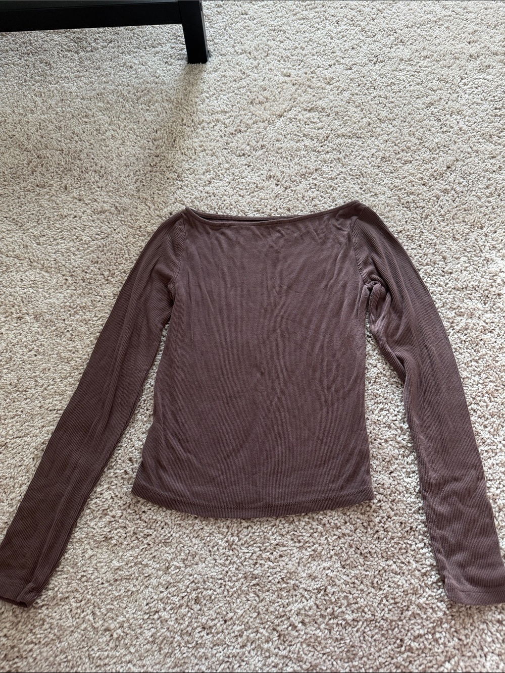 wild fable Brown Ribbed Long Sleeve Scoop Neck Top
